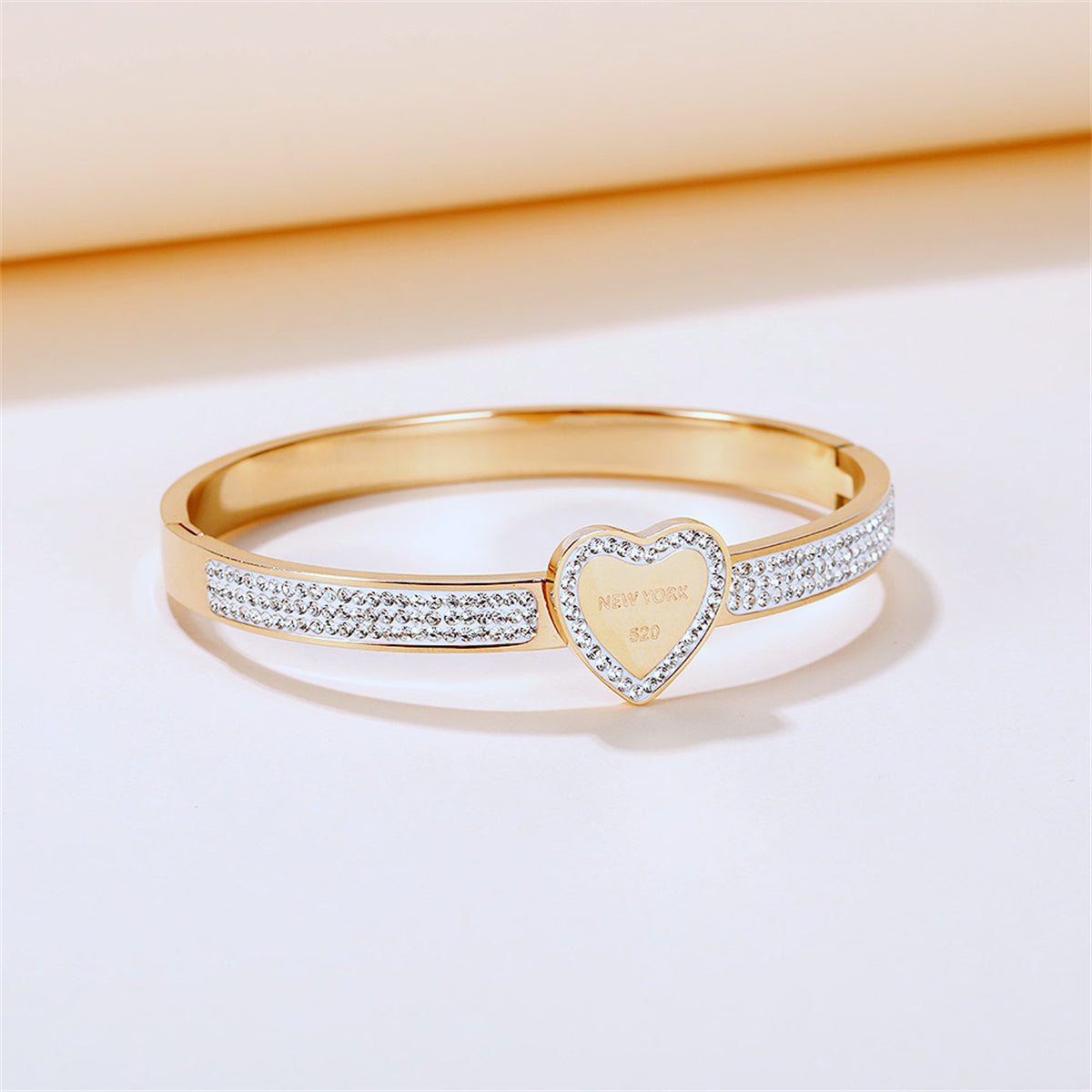 Cubic Zirconia & 18K Gold-Plated Halo Heart Bangle