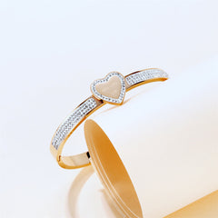 Cubic Zirconia & 18K Rose Gold-Plated Halo Heart Bangle