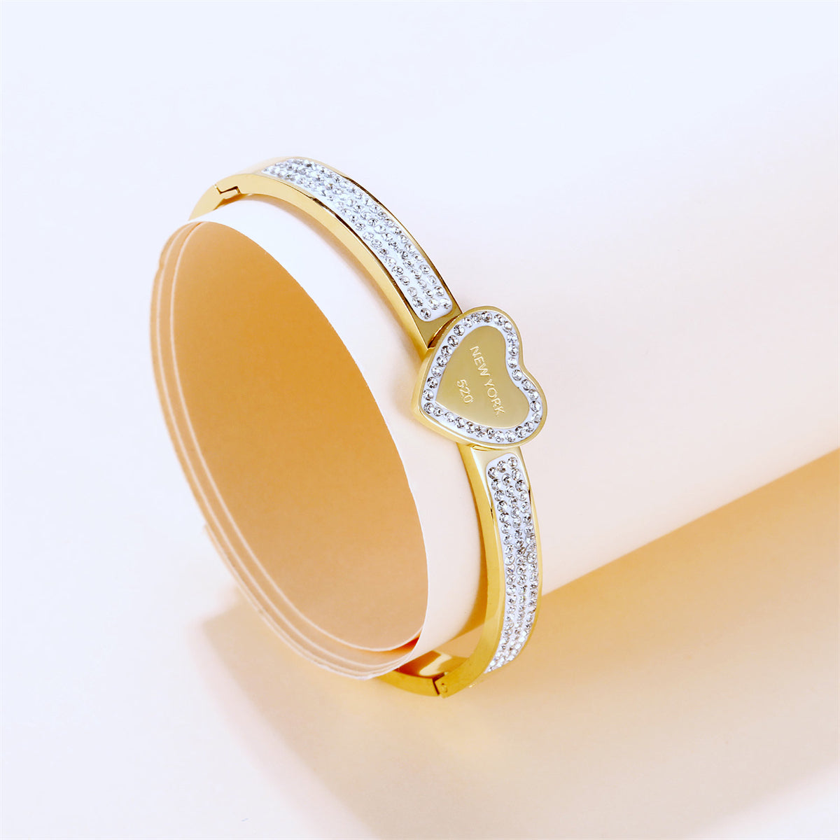 Cubic Zirconia & 18K Rose Gold-Plated Halo Heart Bangle