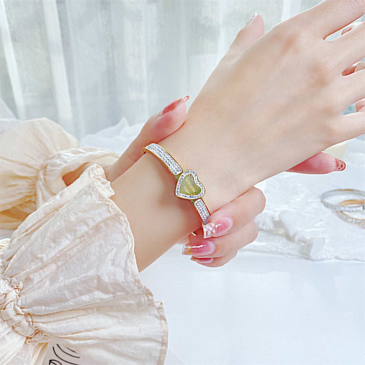 Cubic Zirconia & 18K Rose Gold-Plated Halo Heart Bangle