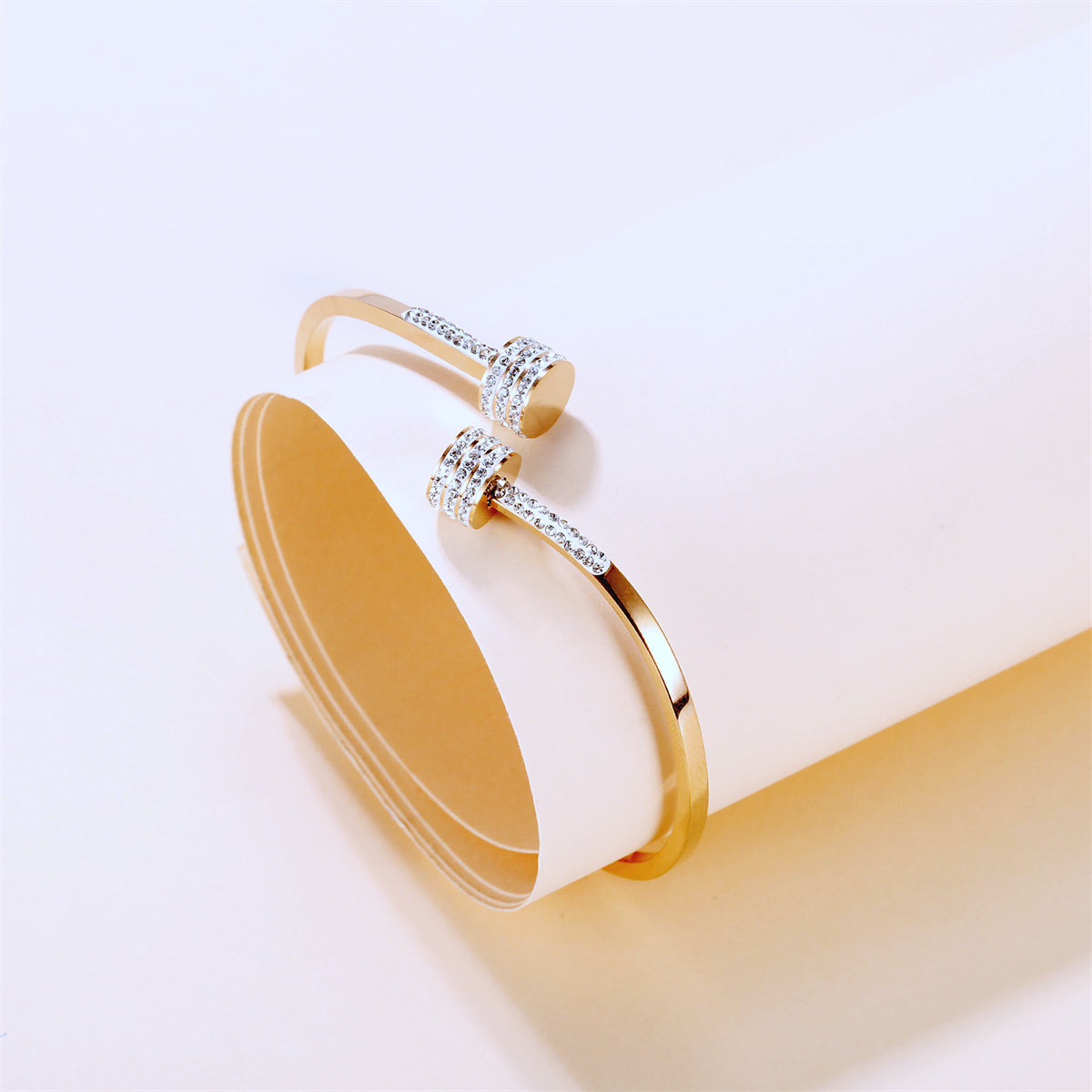 Cubic Zirconia & 18K Rose Gold-Plated Coin Bypass Bangle