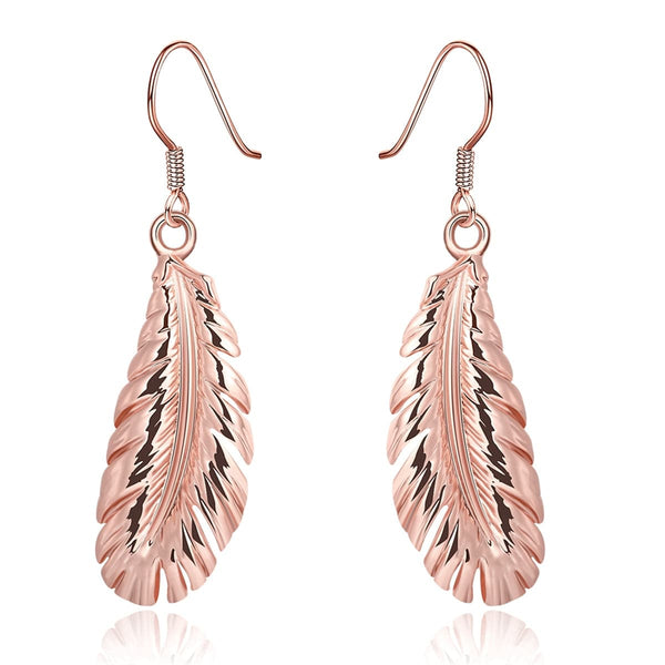 18k Rose Gold-Plated Feather Drop Earrings - streetregion