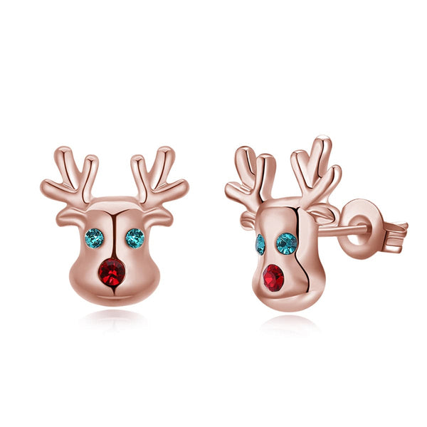 Cubic Zirconia & Rose Goldtone Reindeer Stud Earrings