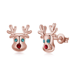 Cubic Zirconia & 18K Rose Gold-Plated Reindeer Stud Earrings