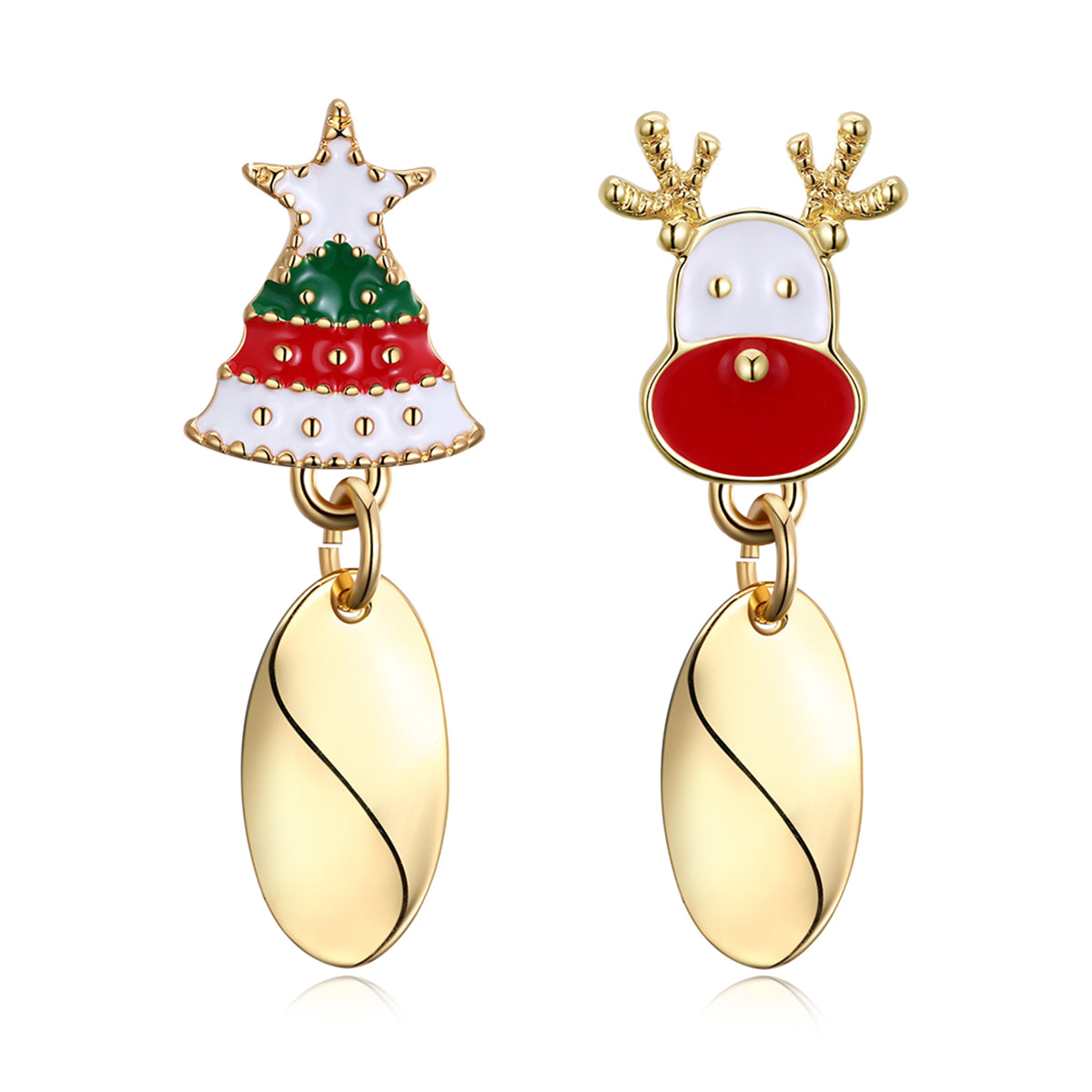 18K Gold-Plated Christmas Tree & Deer Drop Earrings