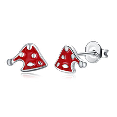 Red Enamel & Silver-Plated Christmas Hat Stud Earrings