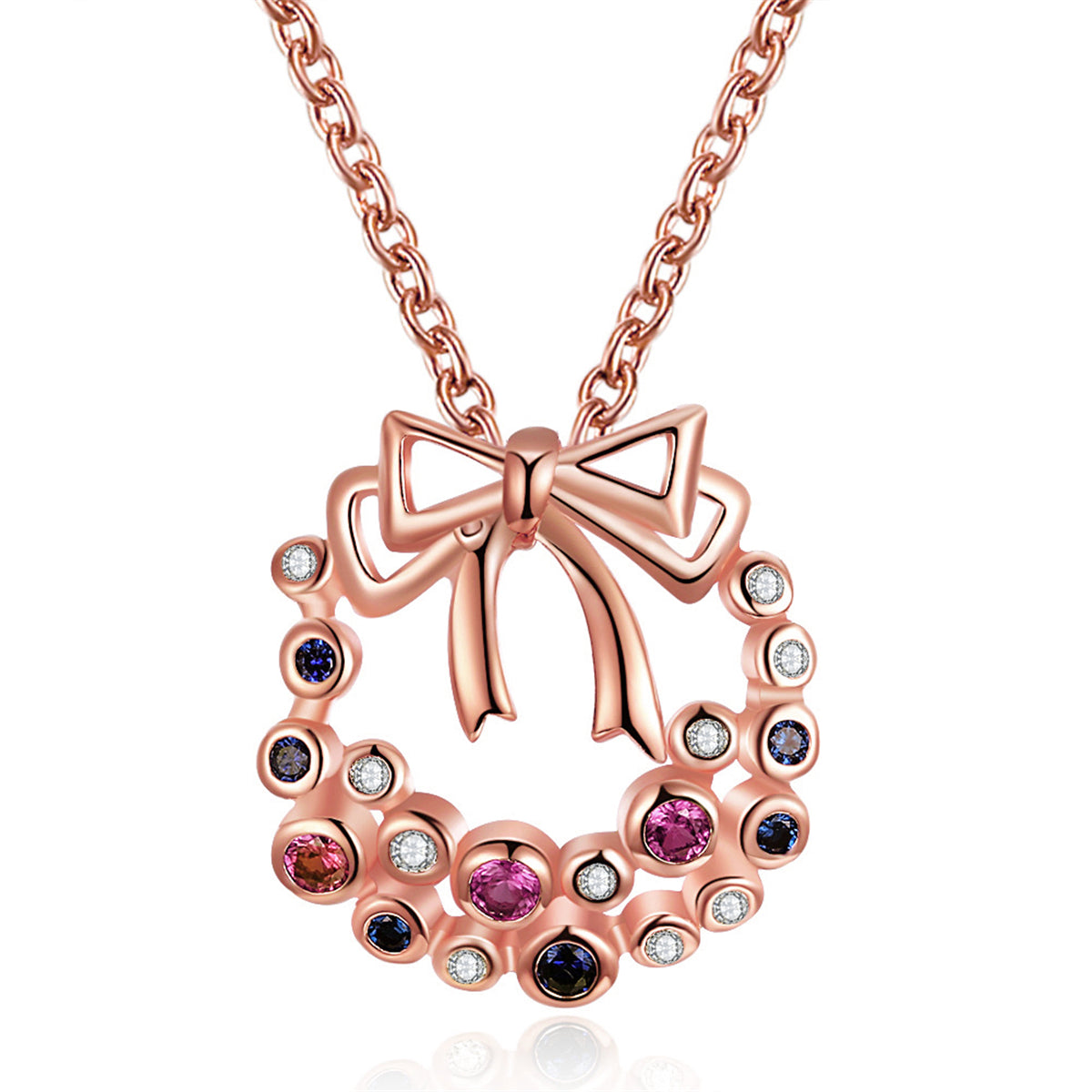 Cubic Zirconia & 18K Rose Gold-Plated Wreath Pendant Necklace