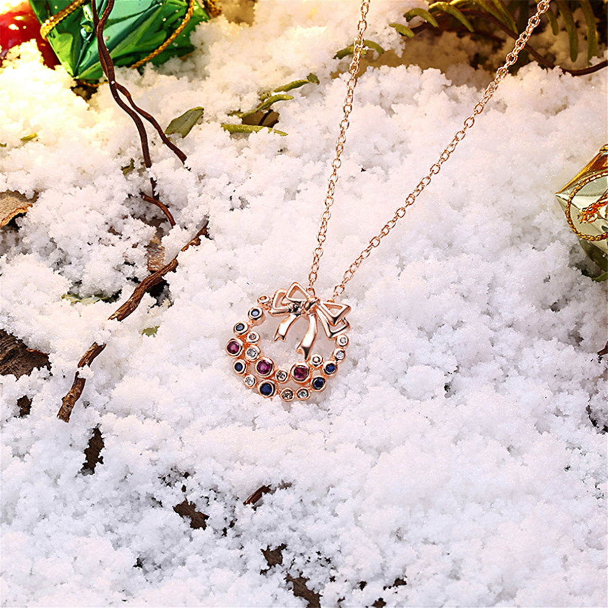 Cubic Zirconia & 18K Rose Gold-Plated Wreath Pendant Necklace
