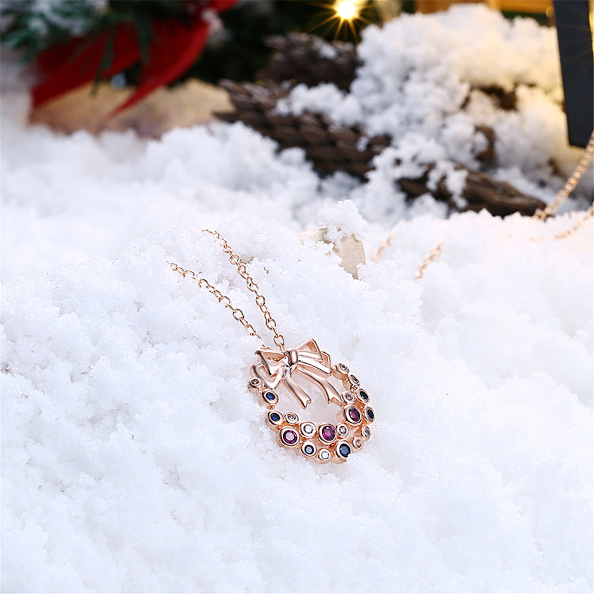 Cubic Zirconia & 18K Rose Gold-Plated Wreath Pendant Necklace