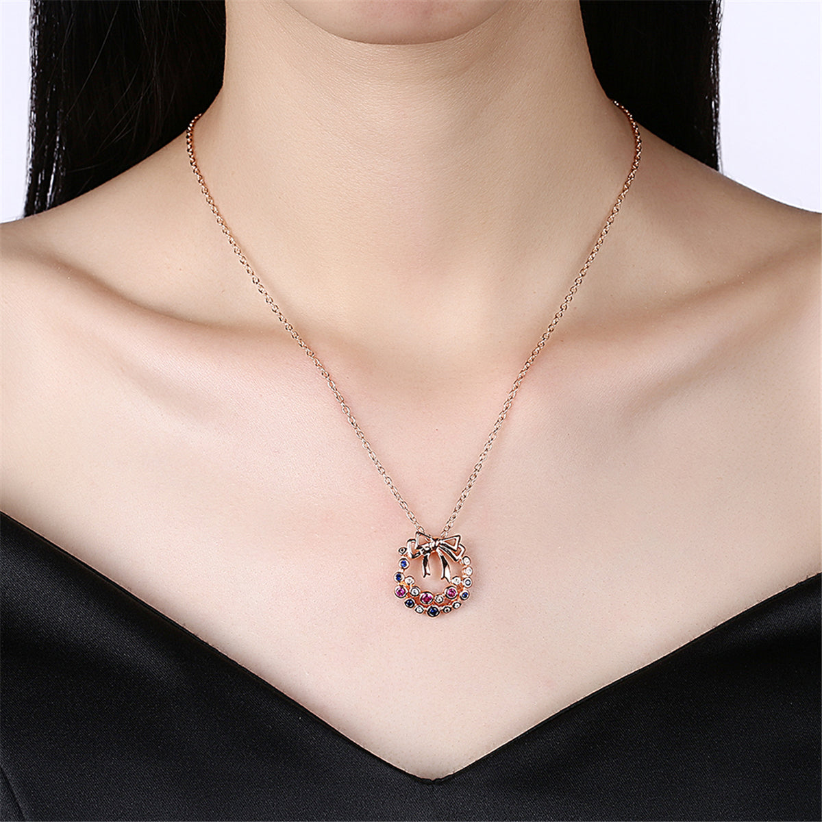 Cubic Zirconia & 18K Rose Gold-Plated Wreath Pendant Necklace