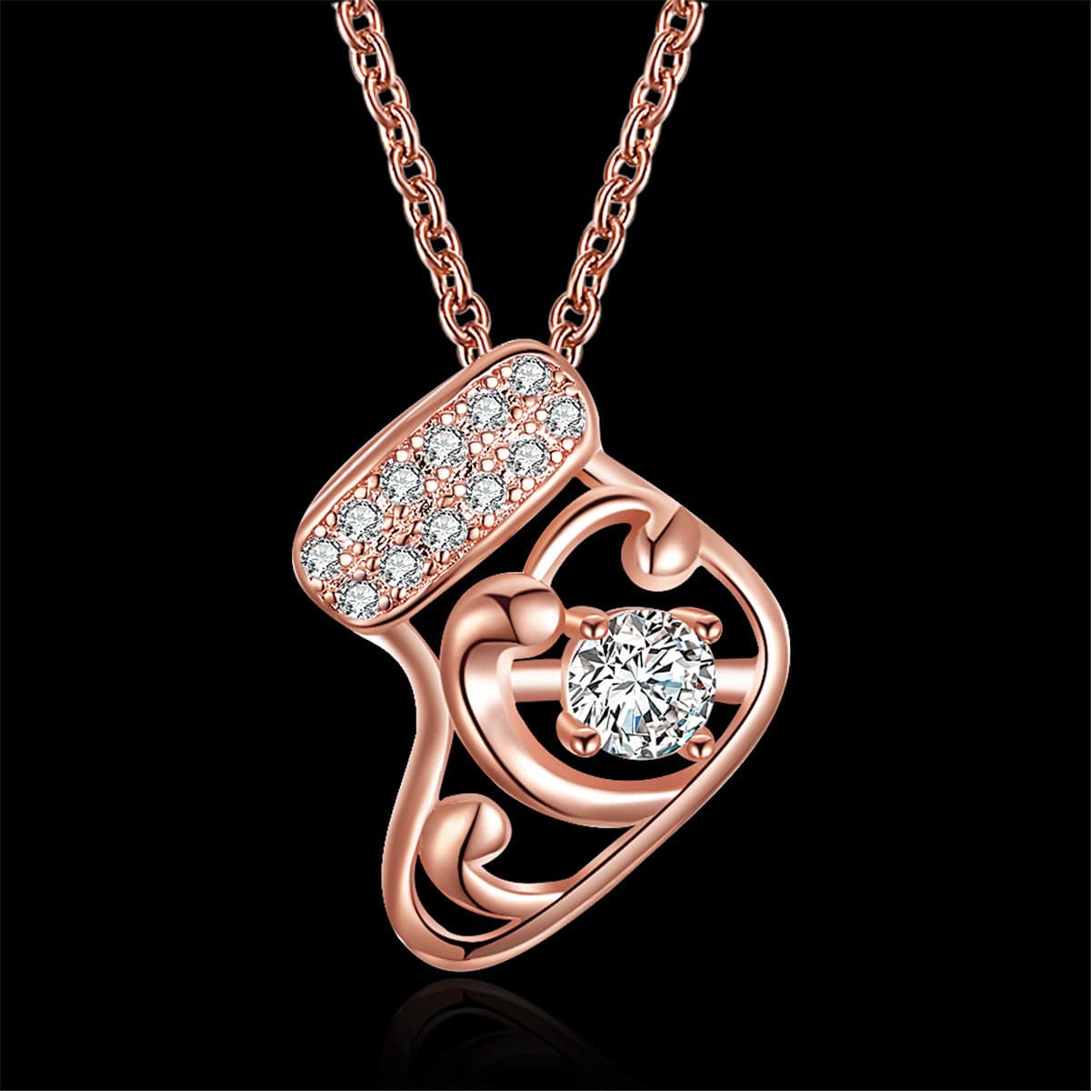 Cubic Zirconia & 18K Rose Gold-Plated Stocking Pendant Necklace