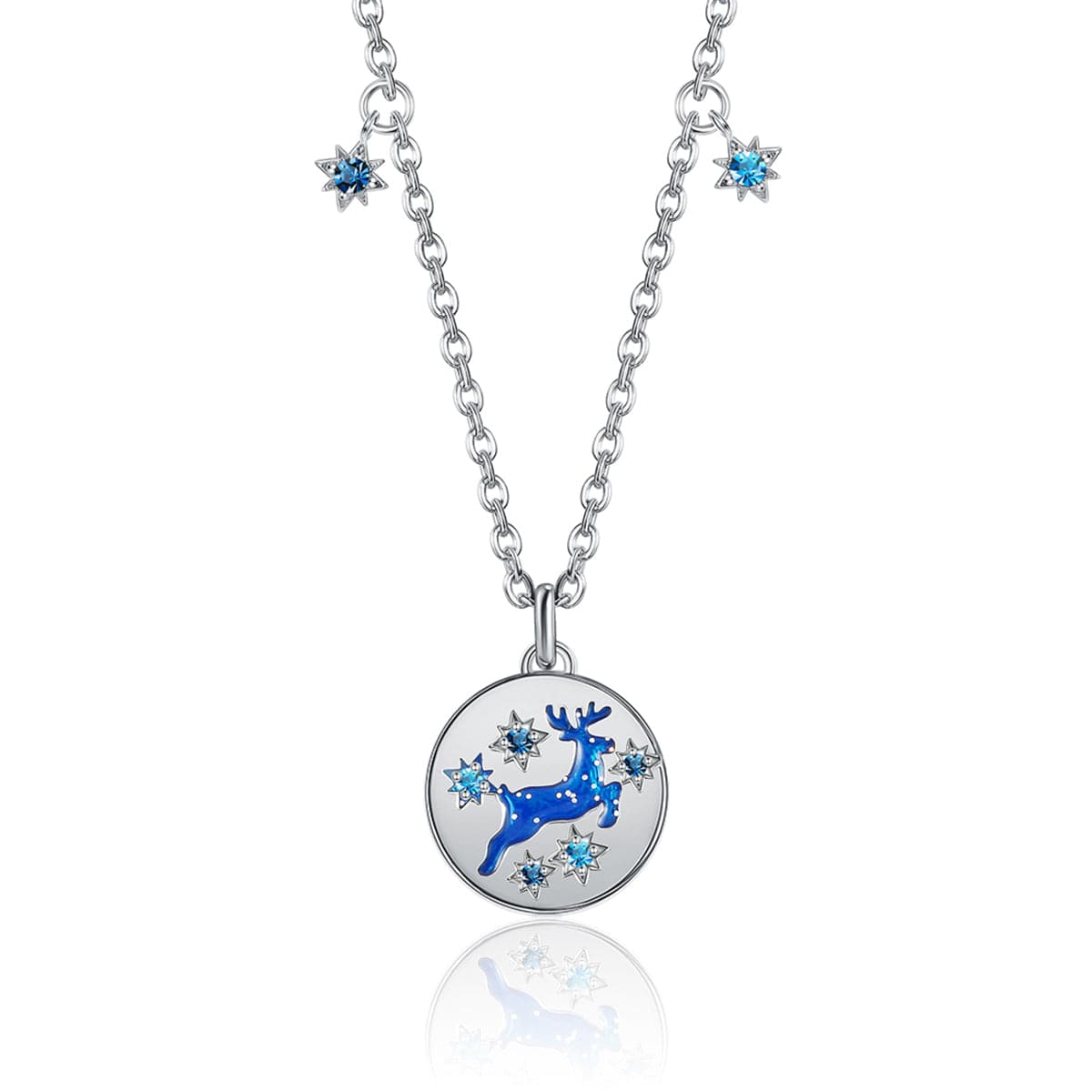 Blue Cubic Zirconia & Sterling Silver Reindeer Pendant Necklace