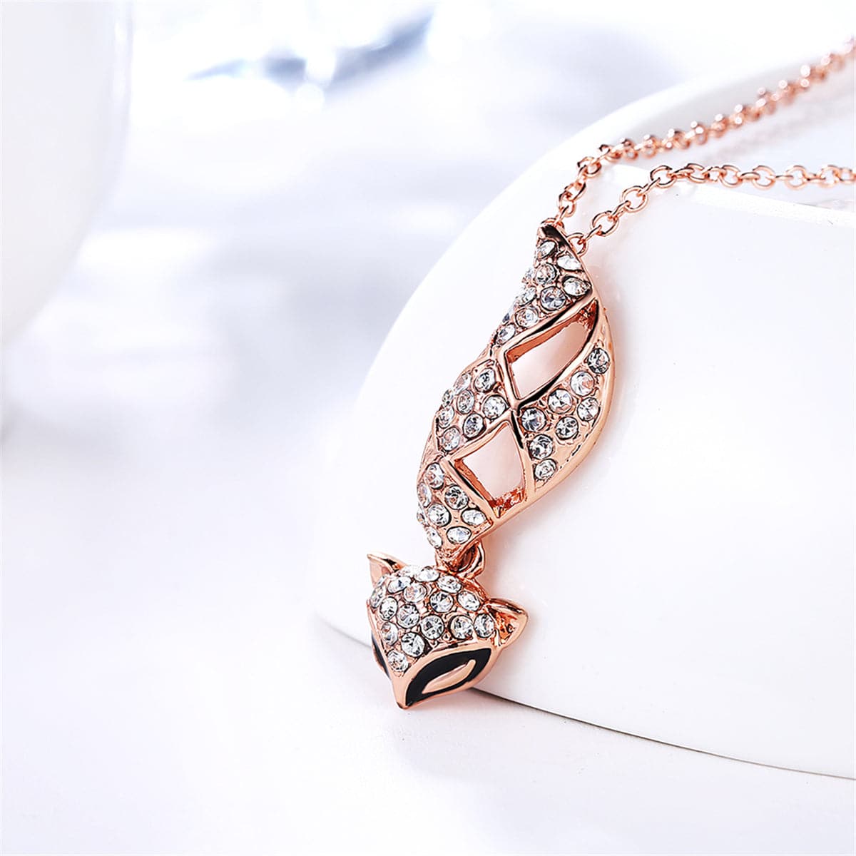 Cubic Zirconia & 18k Rose Gold-Plated Fox Pendant Necklace - streetregion
