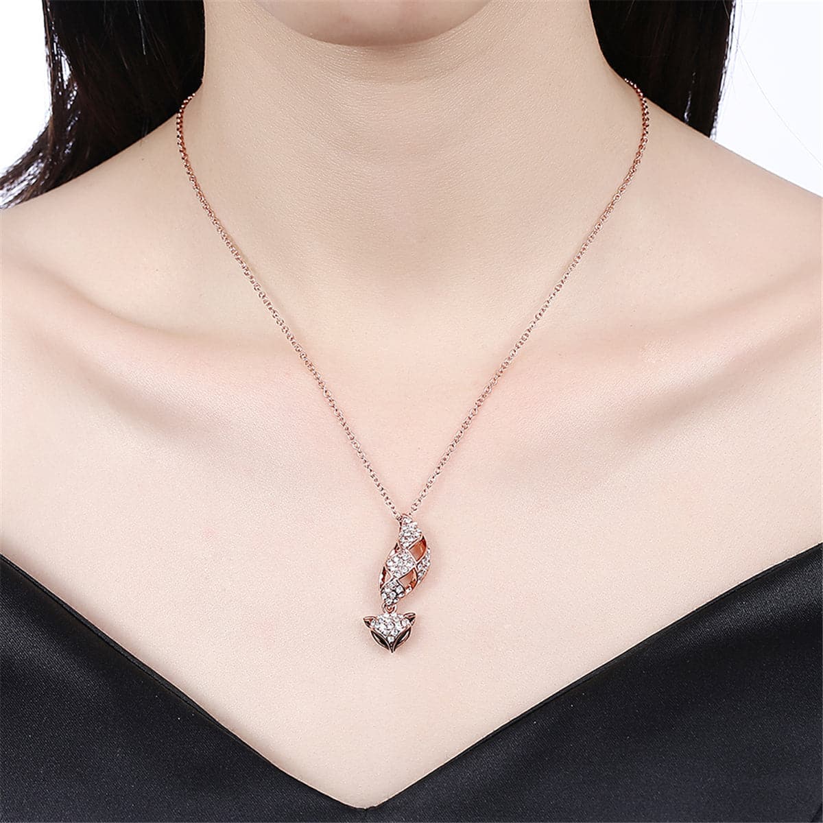 Cubic Zirconia & 18k Rose Gold-Plated Fox Pendant Necklace - streetregion