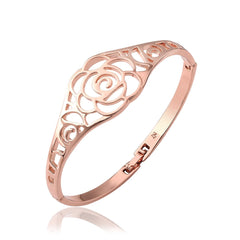 18k Rose Gold-Plated Openwork Rose Bangle - streetregion