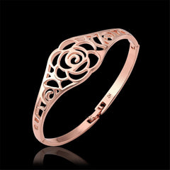 18k Rose Gold-Plated Openwork Rose Bangle - streetregion