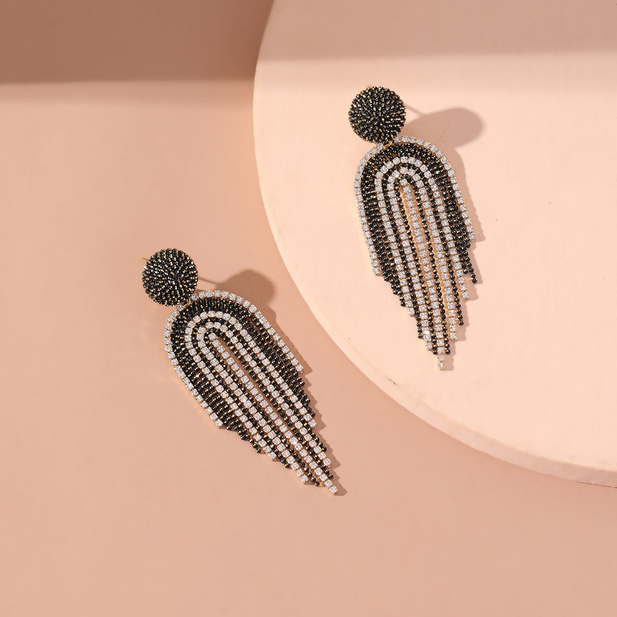 Black Acrylic & Cubic Zirconia 18K Gold-Plated Tassel Drop Earrings