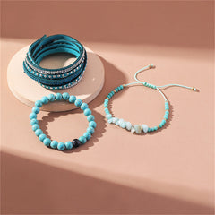 Turquoise & Cubic Zirconia 18K Gold-Plated Beaded Wrap Bracelet Set