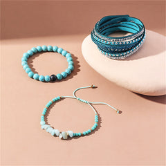 Turquoise & Cubic Zirconia 18K Gold-Plated Beaded Wrap Bracelet Set