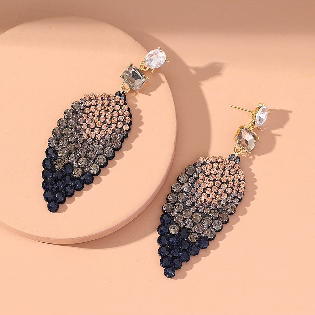 Blue Cubic Zirconia & Crystal 18K Gold-Plated Leaf Drop Earrings