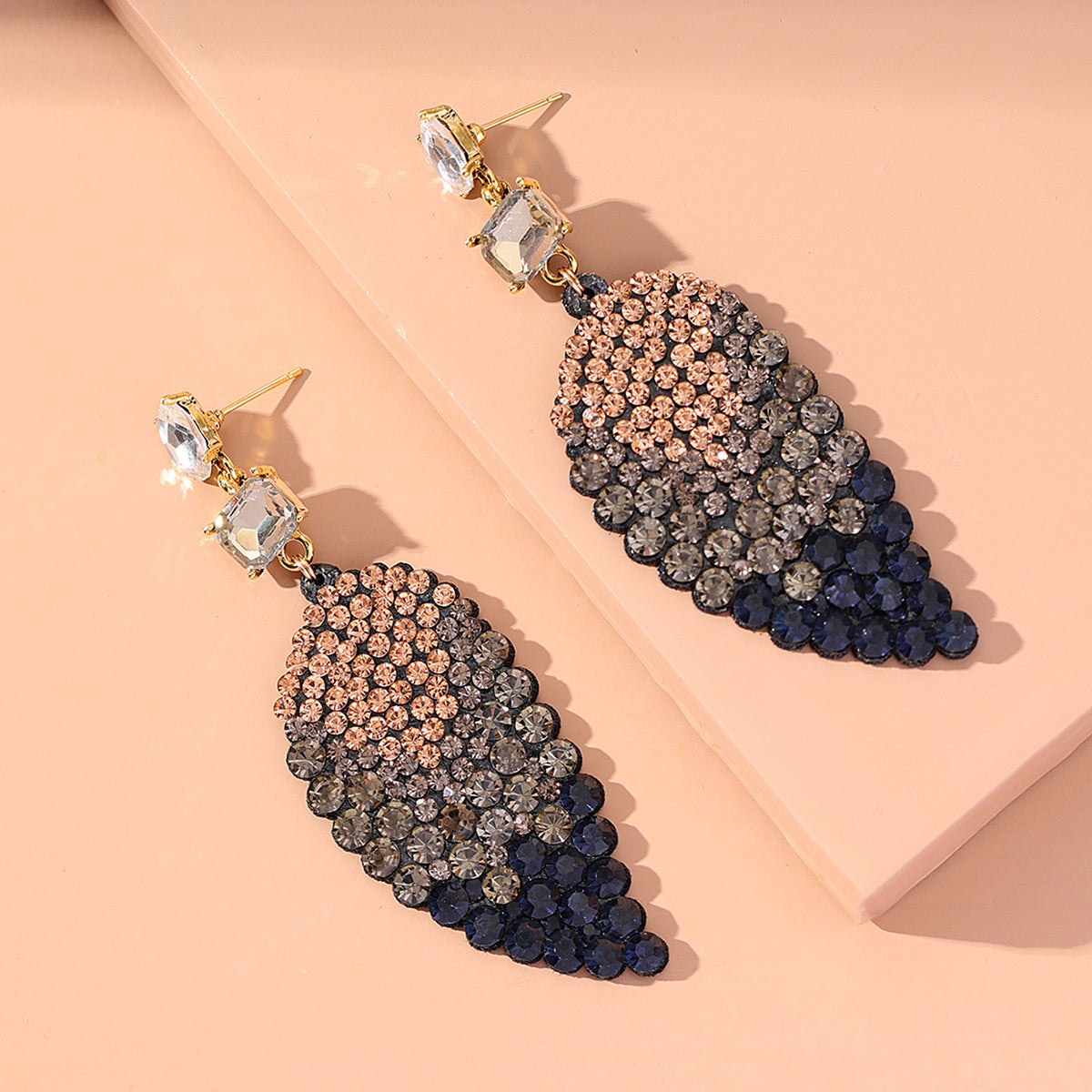 Blue Cubic Zirconia & Crystal 18K Gold-Plated Leaf Drop Earrings