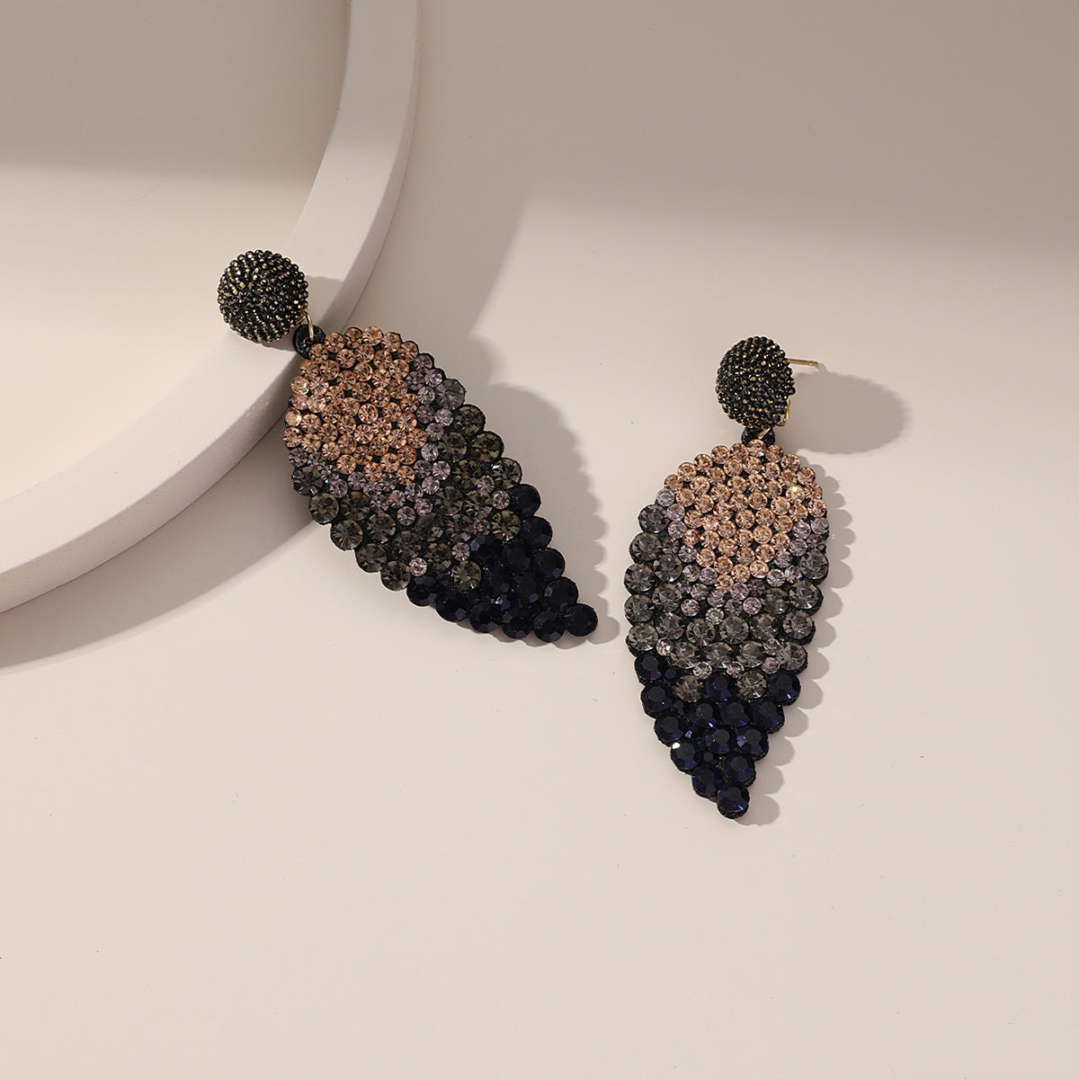 Blue Cubic Zirconia & 18K Gold-Plated Leaves Drop Earrings