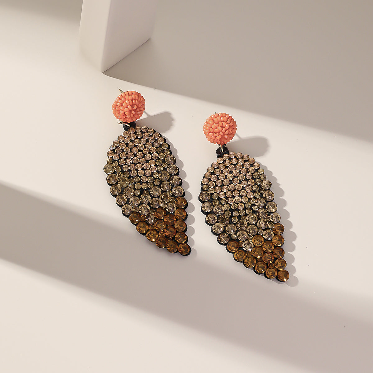 Orange Howlite & Cubic Zirconia 18K Gold-Plated Leaves Drop Earrings