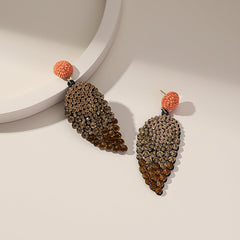 Orange Howlite & Cubic Zirconia 18K Gold-Plated Leaves Drop Earrings