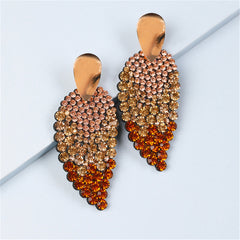 Champagne Cubic Zirconia & 18K Gold-Plated Leaves Drop Earrings