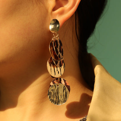Polystyrene and 18K Gold-Plated Leopard Circle Cluster Drop Earrings, gold drop earrings for women, front view