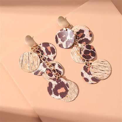 Polystyrene and 18K Gold-Plated Leopard Circle Cluster Drop Earrings, gold drop earrings for women, lifestyle look