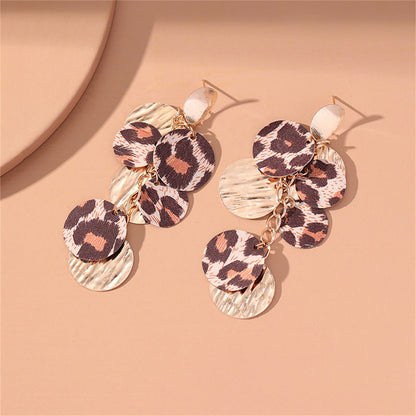 Polystyrene and 18K Gold-Plated Leopard Circle Cluster Drop Earrings, gold drop earrings for women, detail close-up