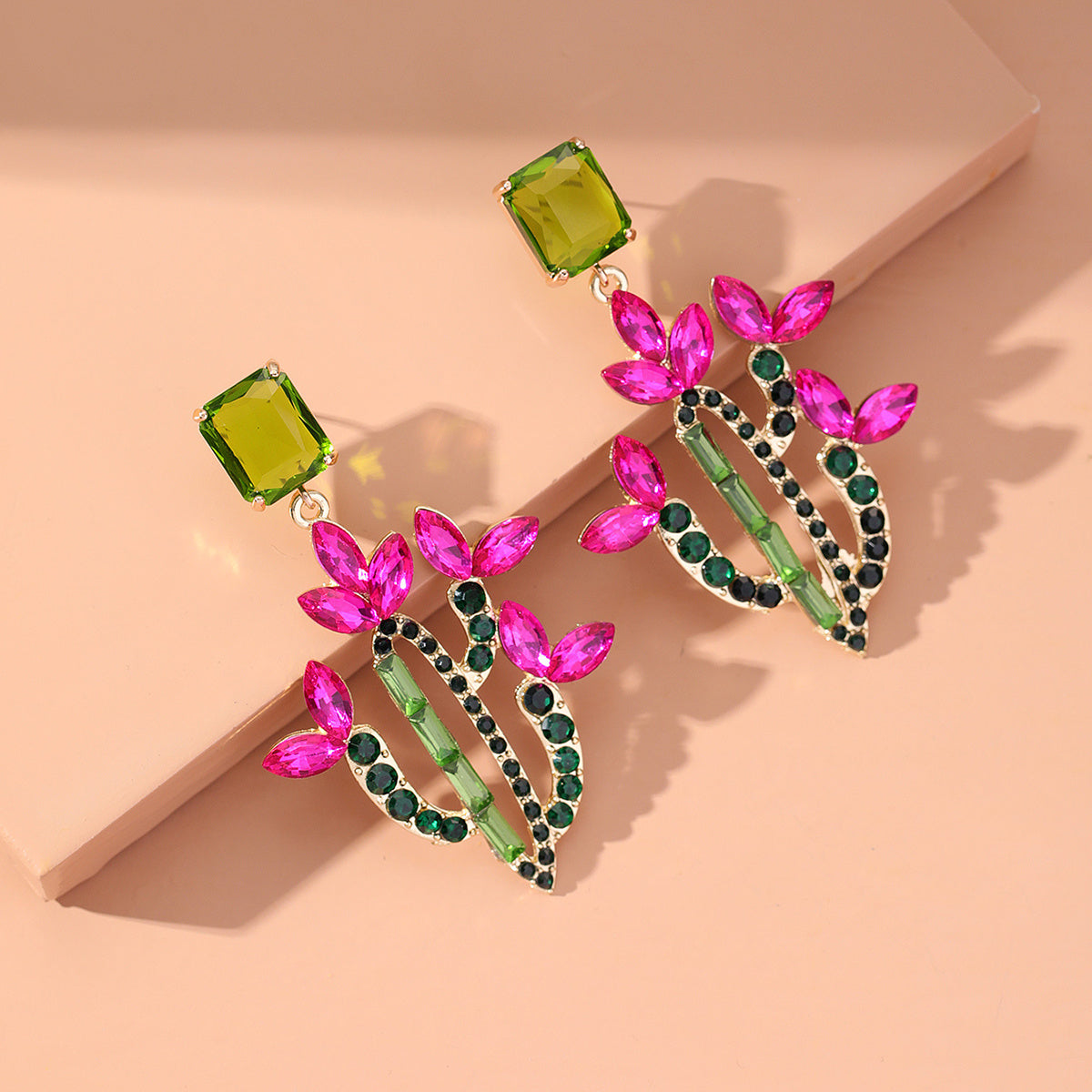 Cubic Zirconia & Crystal 18K Gold-Plated Cactus Drop Earrings