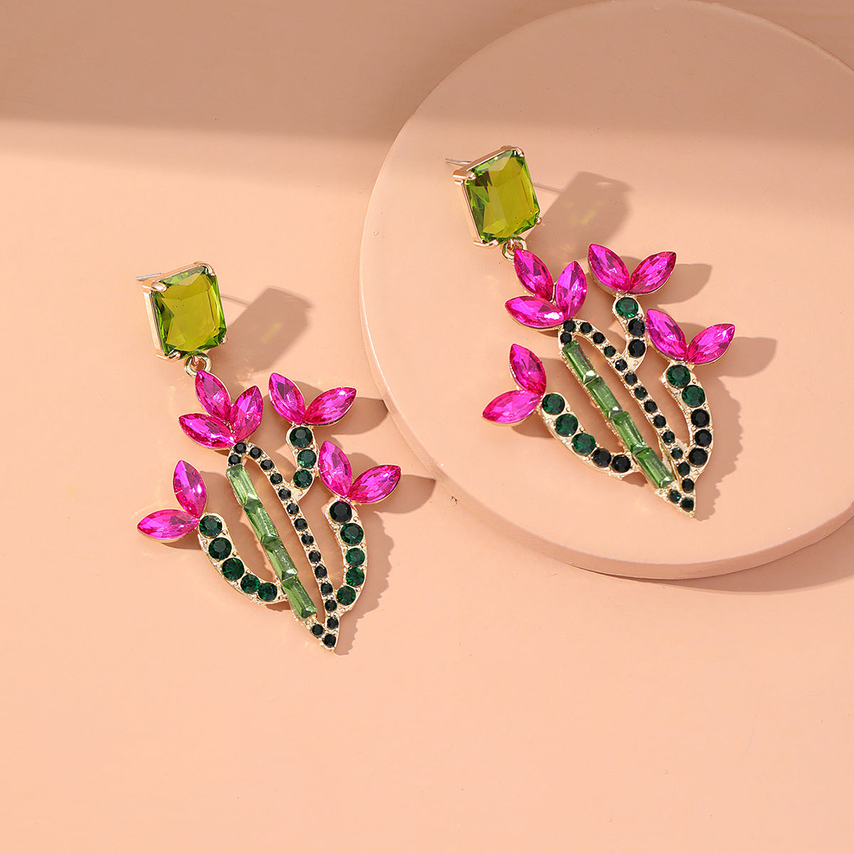 Cubic Zirconia & Crystal 18K Gold-Plated Cactus Drop Earrings