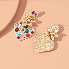 Colored Crystal & 18K Gold-Plated Rainbow Heart Drop Earrings