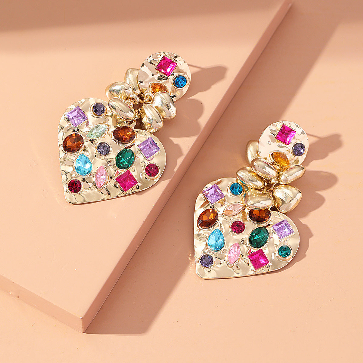 Colored Crystal & 18K Gold-Plated Rainbow Heart Drop Earrings