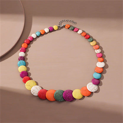 Multicolor Turquoise and Silver-Plated Necklace, silver pendant necklace for women, dainty minimalist design, detail close-up