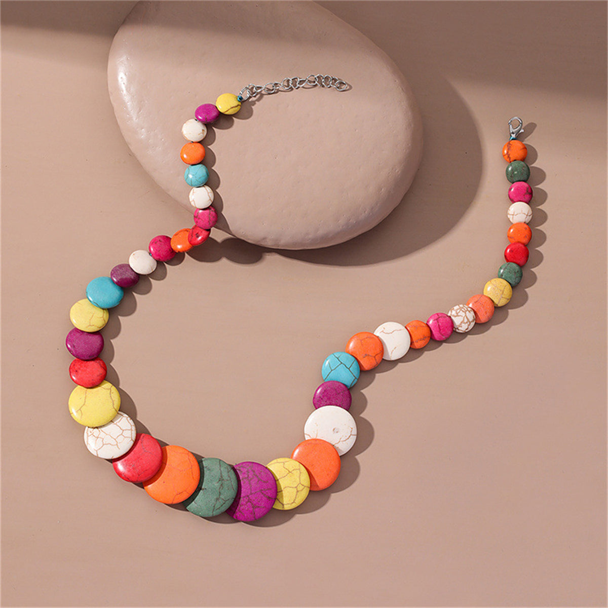 Multicolor Turquoise and Silver-Plated Necklace, silver pendant necklace for women, dainty minimalist design, side view