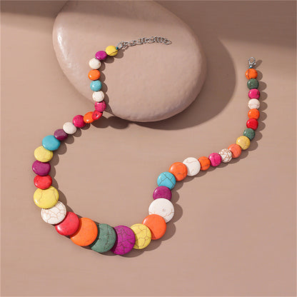 Multicolor Turquoise and Silver-Plated Necklace, silver pendant necklace for women, dainty minimalist design, side view