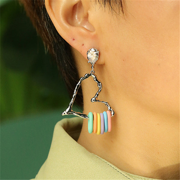 Crystal & Silvertone Rainbow Heart Hoop Earrings