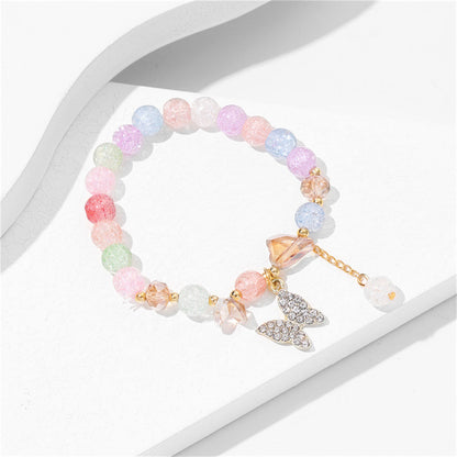 Multicolor Acrylic and 18K Gold-Plated Heart and Butterfly Beaded Stretch Bracelet, gold bracelet for women, side view