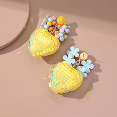 Yellow & 18K Gold-Plated Howlite Floral Basket Drop Earrings
