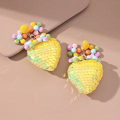 Yellow & 18K Gold-Plated Howlite Floral Basket Drop Earrings