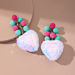 Teal & Fuchsia Howlite Heart Drop Earrings