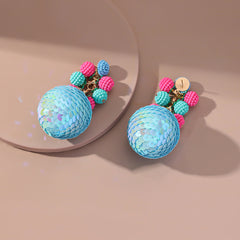 Blue Acrylic & Howlite 18K Gold-Plated Round Bayberry Sequin Ball Drop Earrings