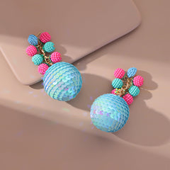 Blue Acrylic & Howlite 18K Gold-Plated Round Bayberry Sequin Ball Drop Earrings