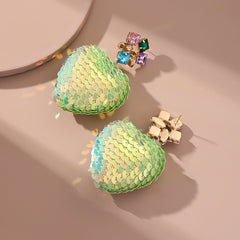 Green Crystal & Sequins 18K Gold-Plated Heart Drop Earrings