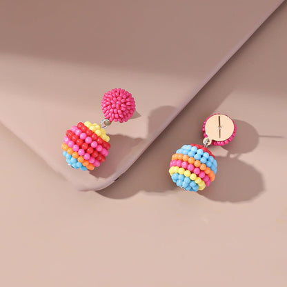 Rose Red and Multicolor Ball Drop Earrings, drop earrings for women, botanical inspired, detail close-up