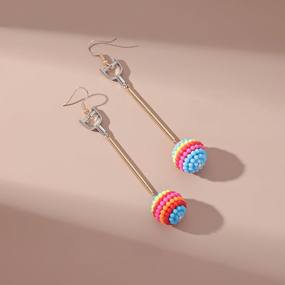 Rose Red and Multicolor Ball Rod Drop Earrings, drop earrings for women, vintage-inspired design, front view