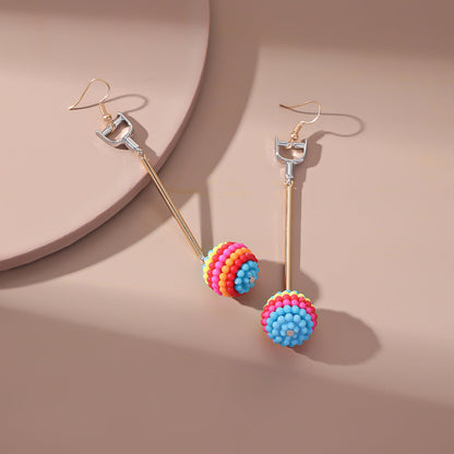 Rose Red and Multicolor Ball Rod Drop Earrings, drop earrings for women, vintage-inspired design, detail close-up